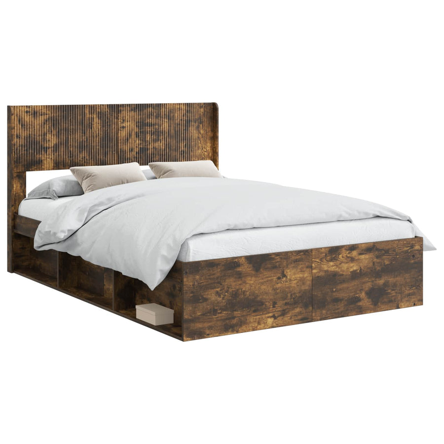 Bedframe met opbergruimte en hoofdbord Gerookt eiken