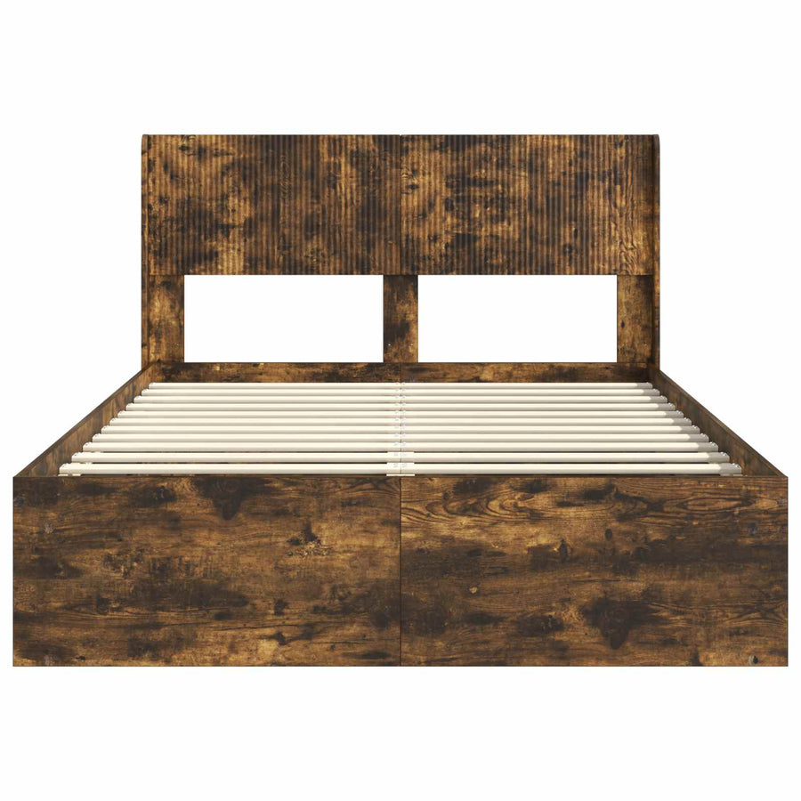 Bedframe met opbergruimte en hoofdbord Gerookt eiken