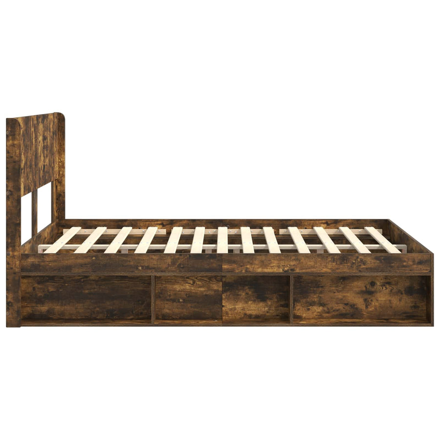 Bedframe met opbergruimte en hoofdbord Gerookt eiken