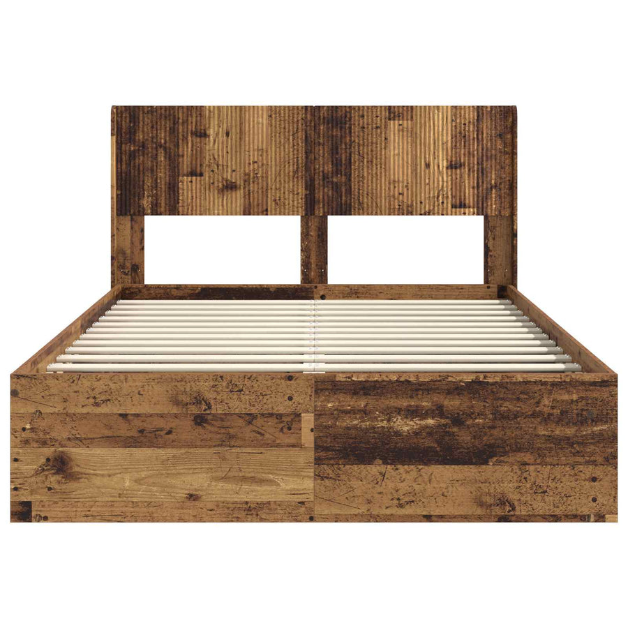 Bedframe met opbergruimte en hoofdbord Oud hout 120 x 190 cm