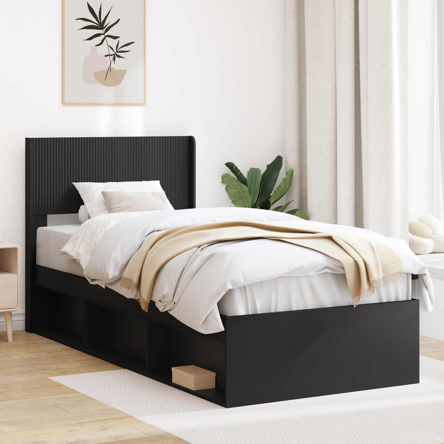 Bedframe met opbergruimte en hoofdbord Zwart 100 x 200 cm