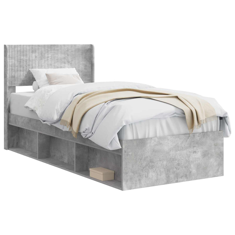 Bedframe met opbergruimte en hoofdbord Betongrijs 100 x 200 cm
