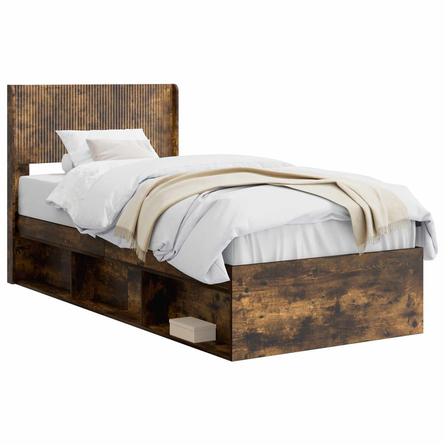 Bedframe met opbergruimte en hoofdbord Gerookt eiken