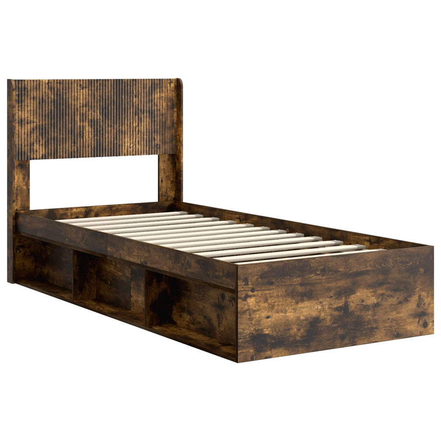 Bedframe met opbergruimte en hoofdbord Gerookt eiken
