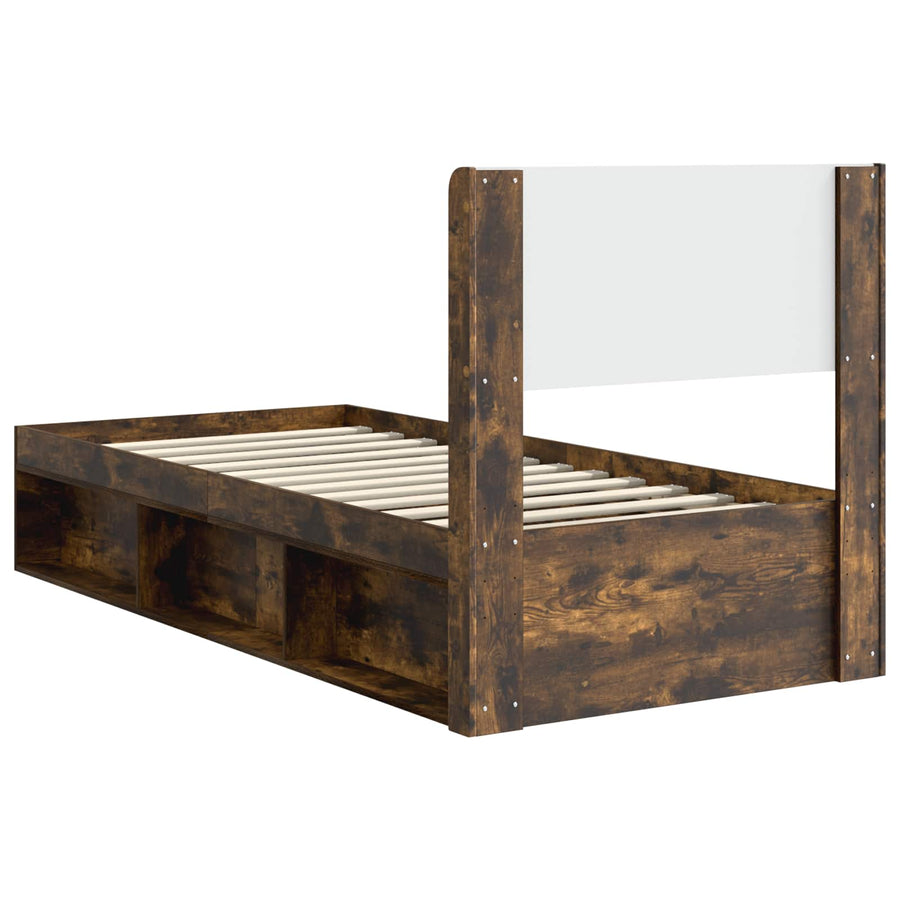 Bedframe met opbergruimte en hoofdbord Gerookt eiken