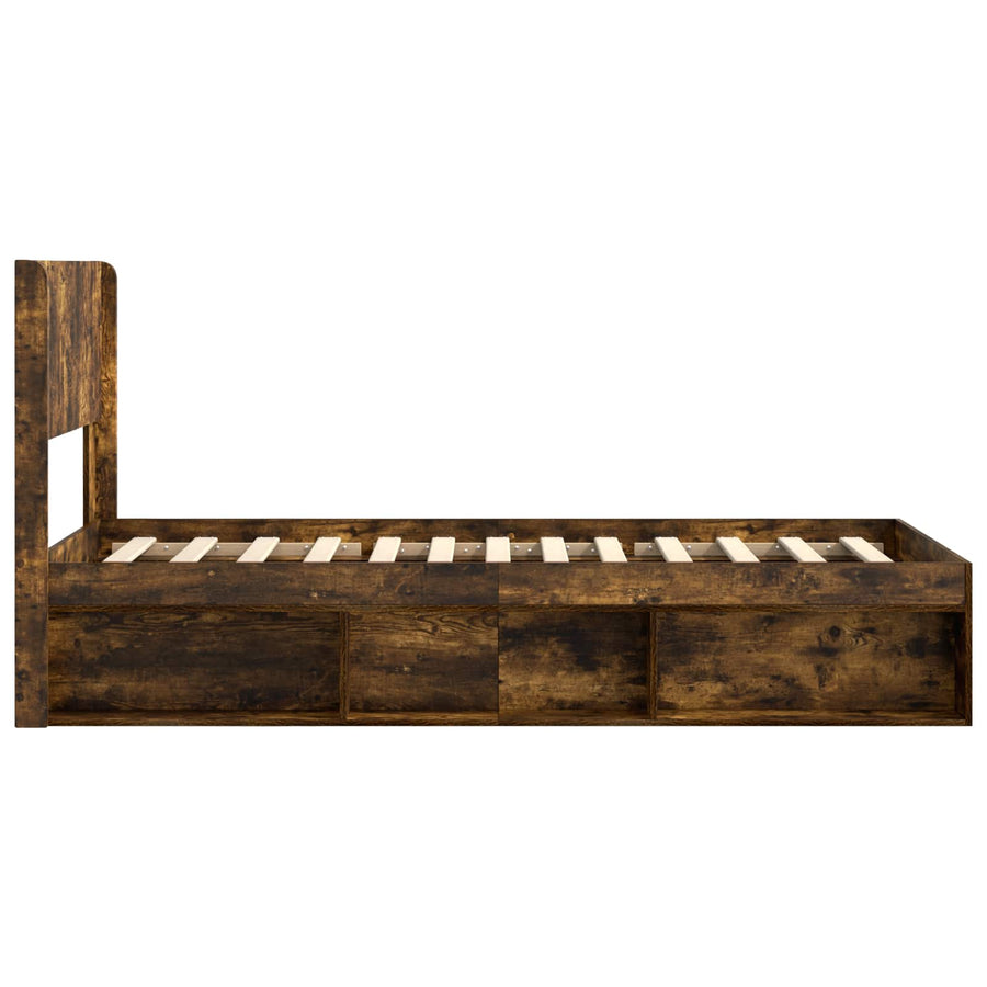Bedframe met opbergruimte en hoofdbord Gerookt eiken