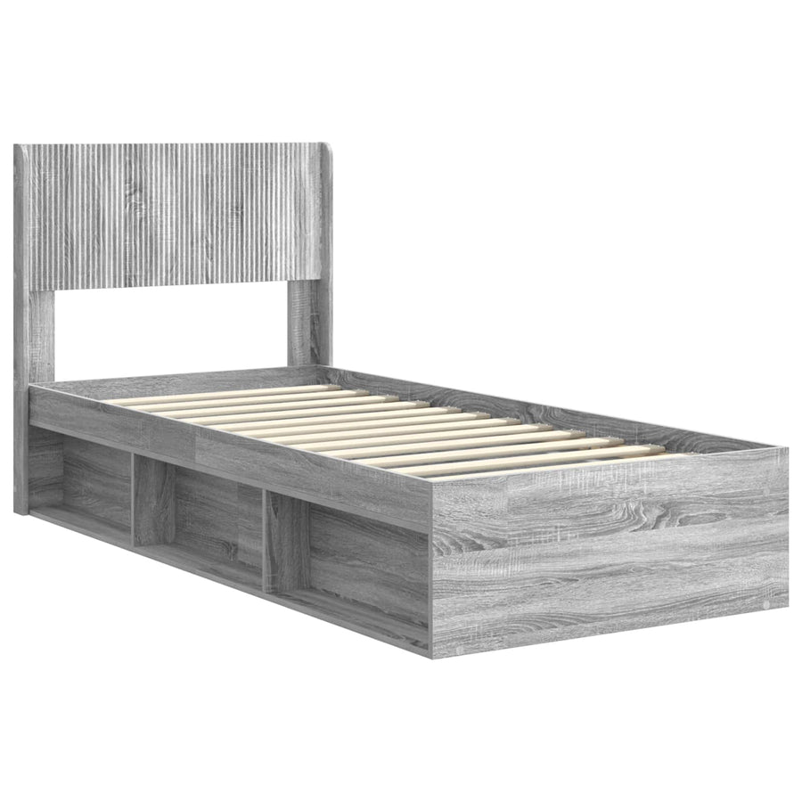 Bedframe met opbergruimte en hoofdbord Grijs Sonoma