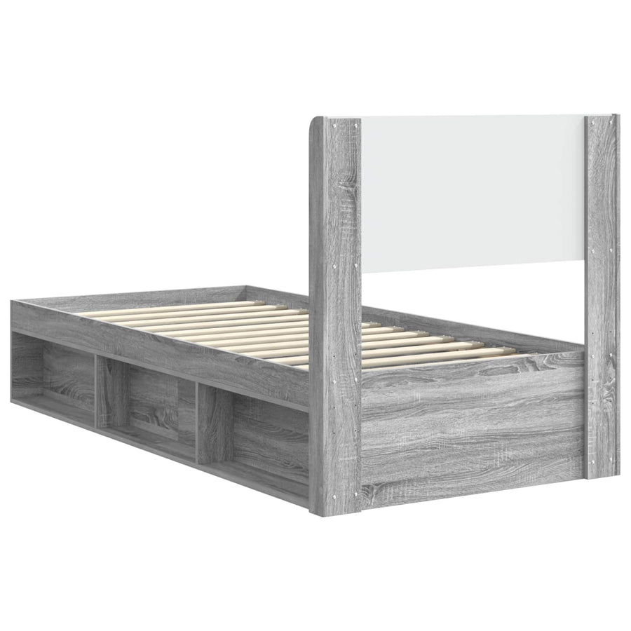 Bedframe met opbergruimte en hoofdbord Grijs Sonoma