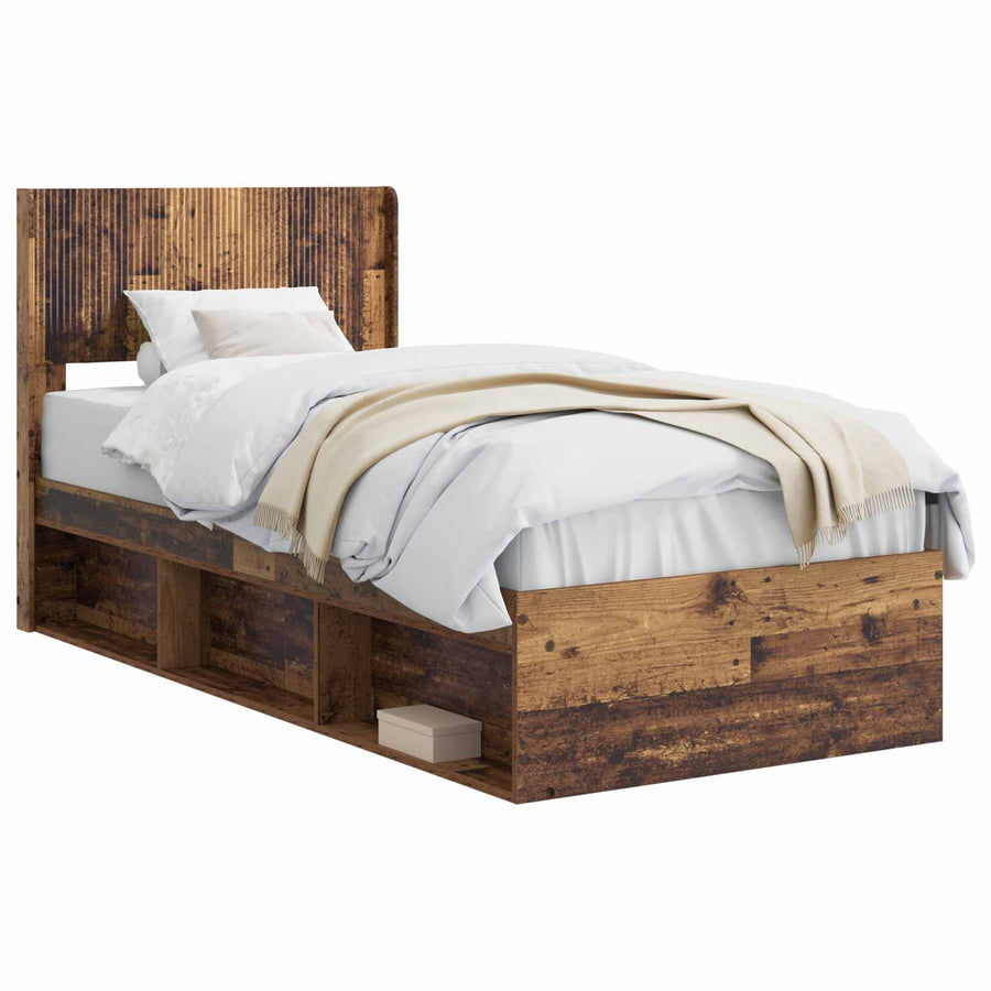 Bedframe met opbergruimte en hoofdbord Oud hout 100 x 200 cm