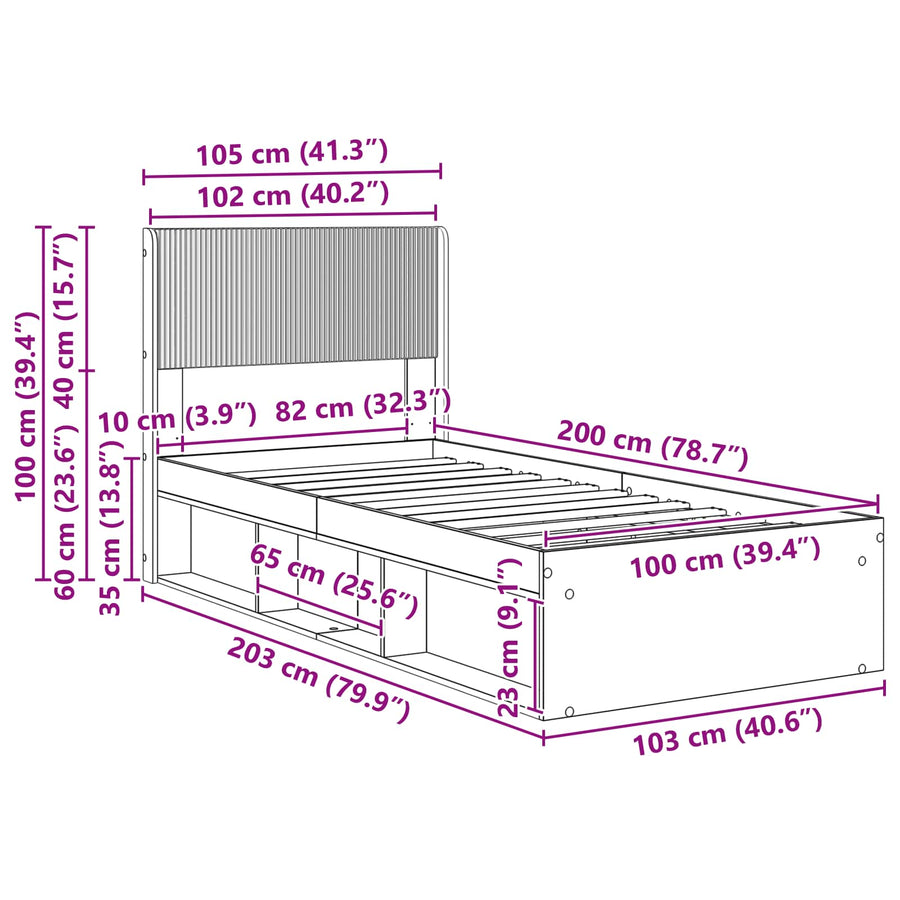 Bedframe met opbergruimte en hoofdbord Artisanaal eiken