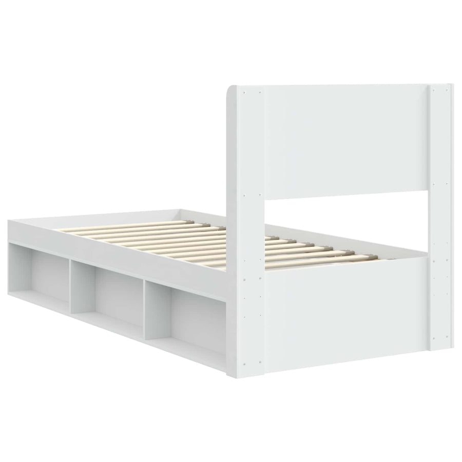 Bedframe met opbergruimte en hoofdbord Wit 90 x 200 cm
