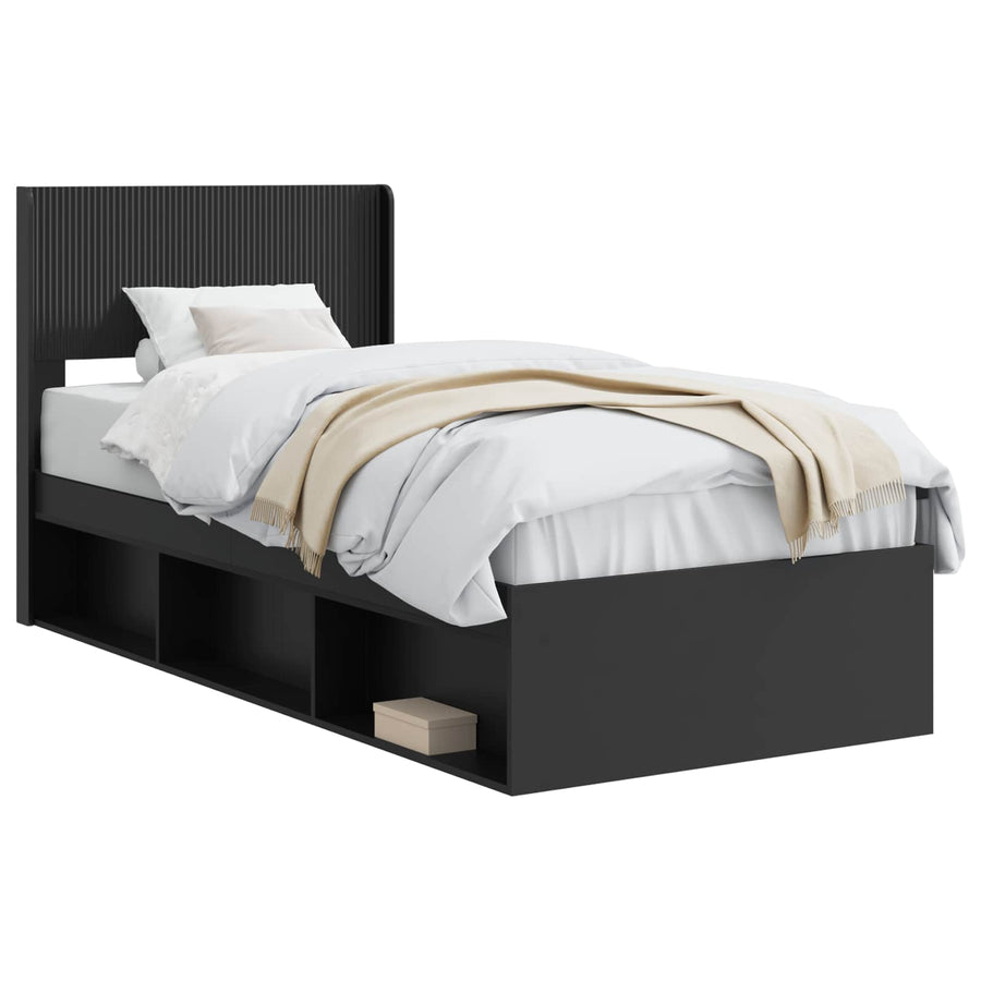 Bedframe met opbergruimte en hoofdbord Zwart 90 x 200 cm