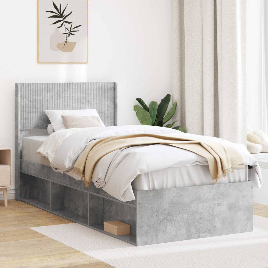 Bedframe met opbergruimte en hoofdbord Betongrijs 90 x 200 cm