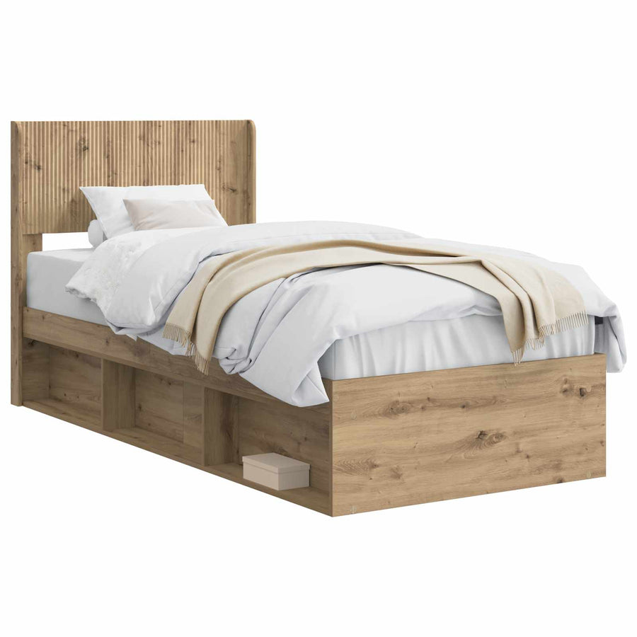 Bedframe met opbergruimte en hoofdbord Artisanaal eiken