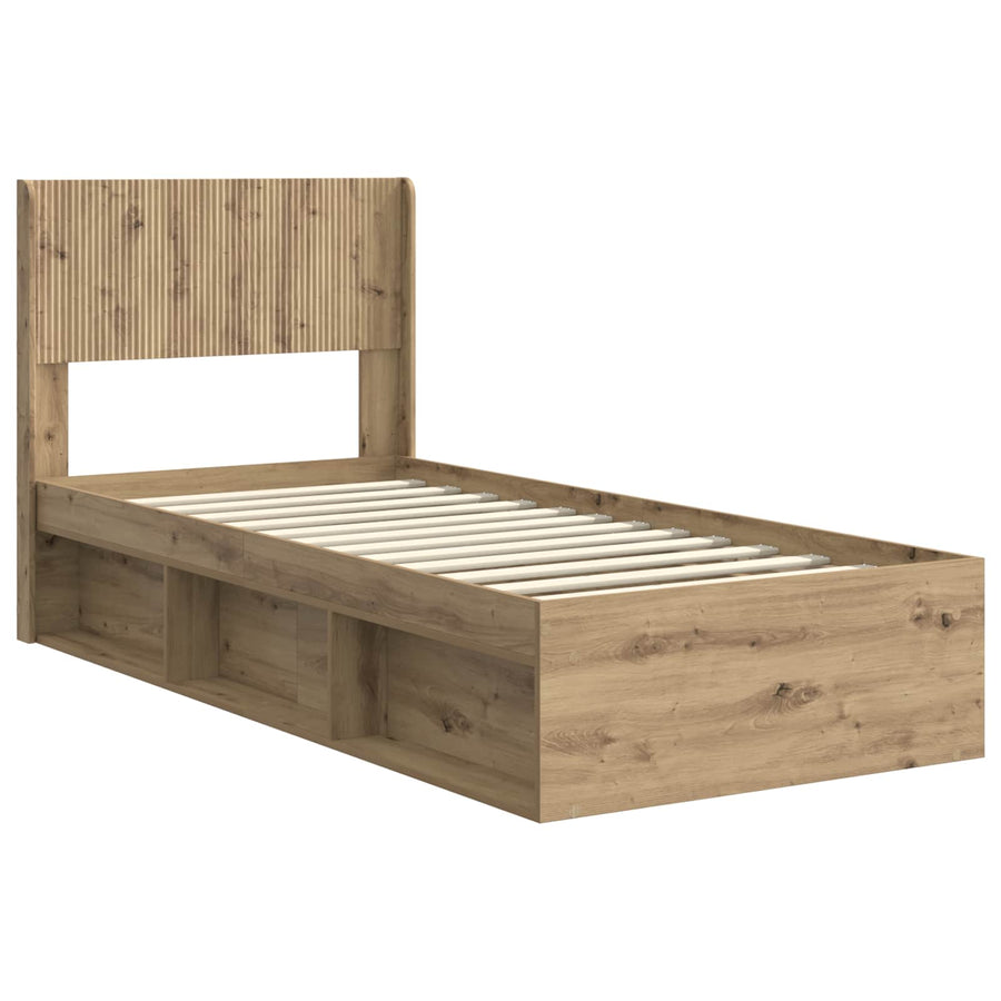 Bedframe met opbergruimte en hoofdbord Artisanaal eiken