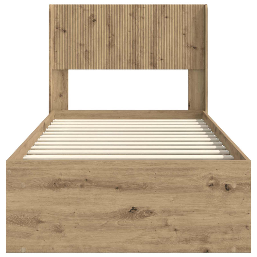 Bedframe met opbergruimte en hoofdbord Artisanaal eiken
