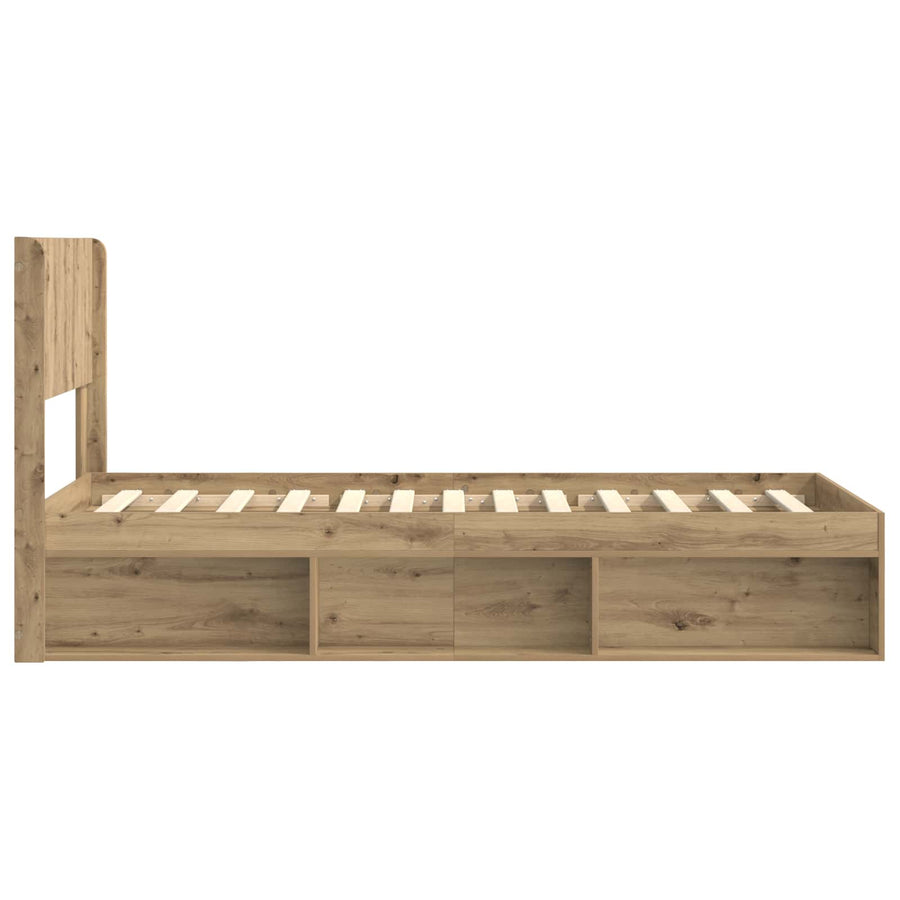Bedframe met opbergruimte en hoofdbord Artisanaal eiken