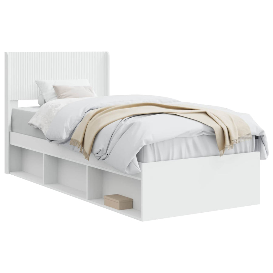 Bedframe met opbergruimte en hoofdbord Wit 90 x 200 cm