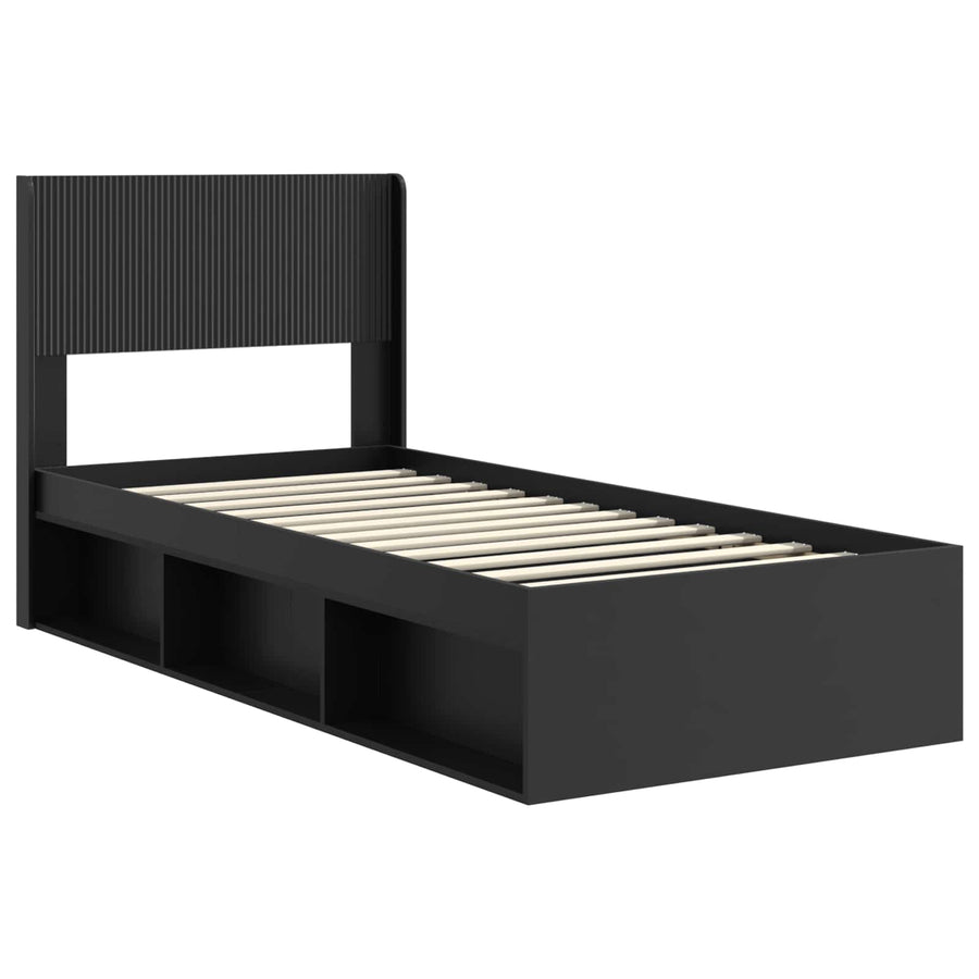 Bedframe met opbergruimte en hoofdbord Zwart 90 x 190 cm