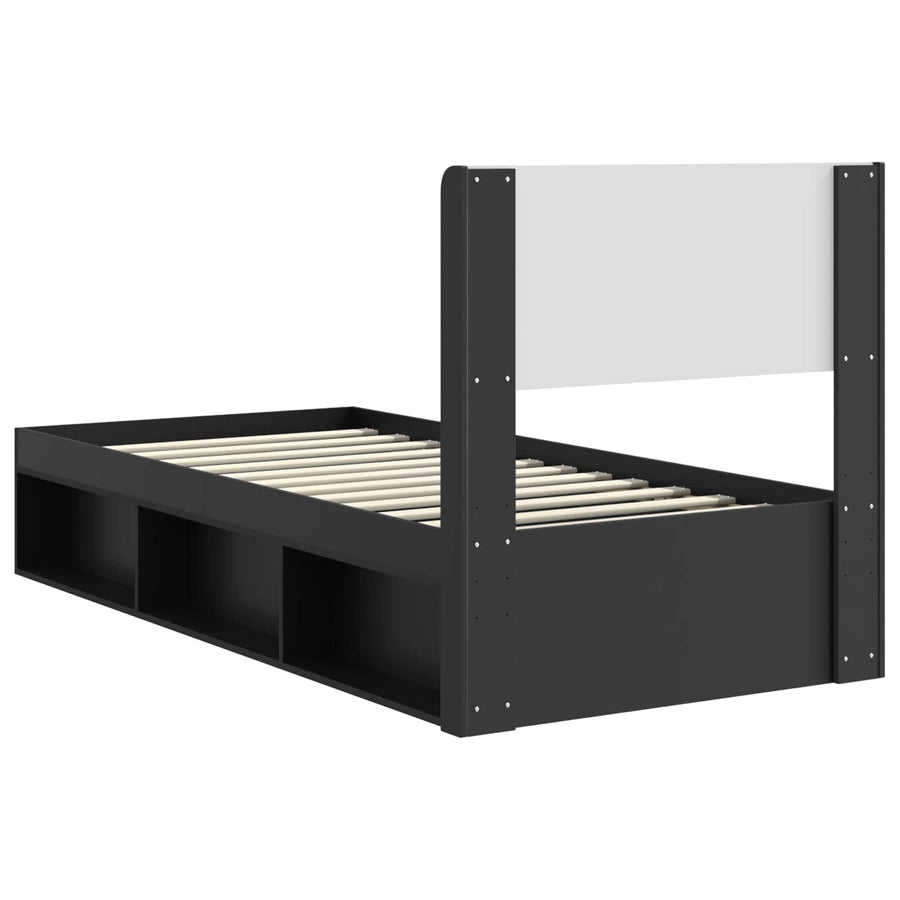 Bedframe met opbergruimte en hoofdbord Zwart 90 x 190 cm
