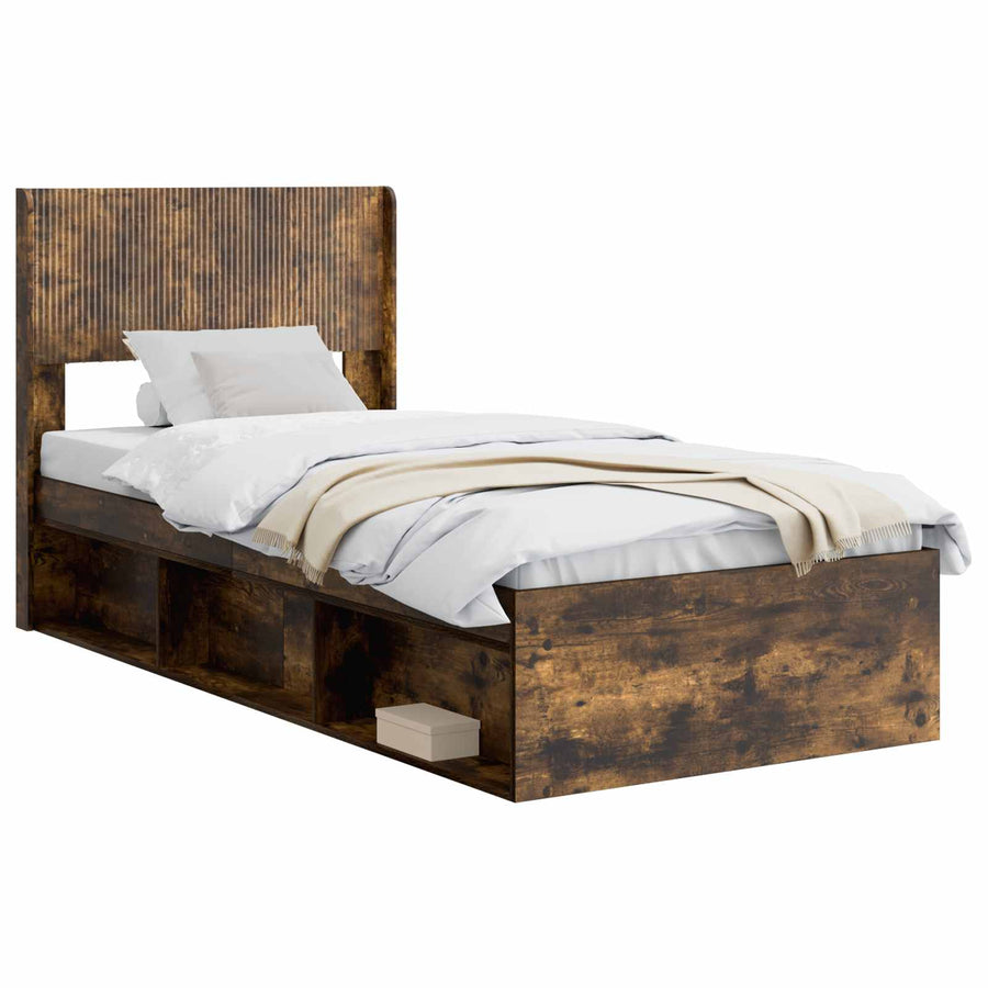 Bedframe met opbergruimte en hoofdbord Gerookt eiken