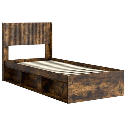 Bedframe met opbergruimte en hoofdbord Gerookt eiken