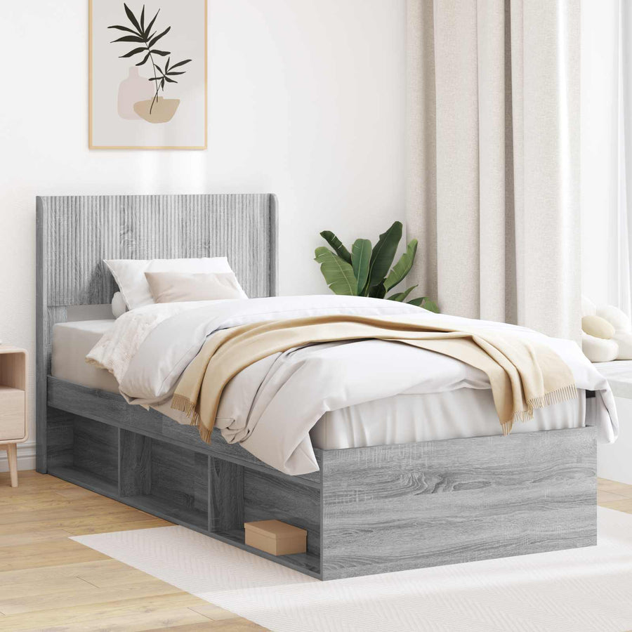Bedframe met opbergruimte en hoofdbord Grijs Sonoma 90 x 190 cm