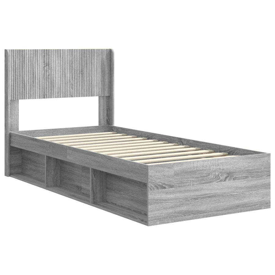 Bedframe met opbergruimte en hoofdbord Grijs Sonoma 90 x 190 cm