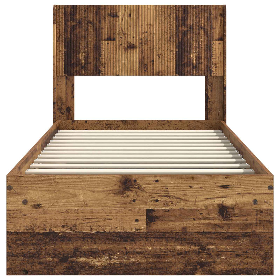 Bedframe met opbergruimte en hoofdbord Oud hout 90 x 190 cm