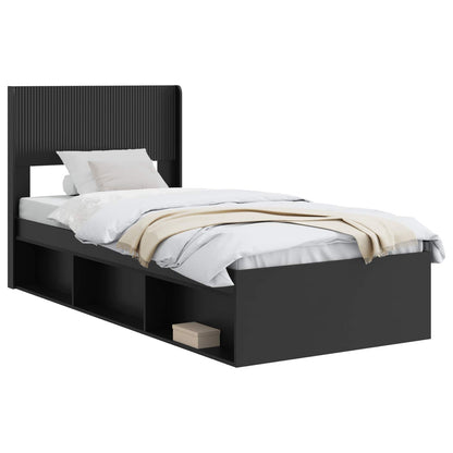 Bedframe met opbergruimte en hoofdbord Zwart 75 x 190 cm