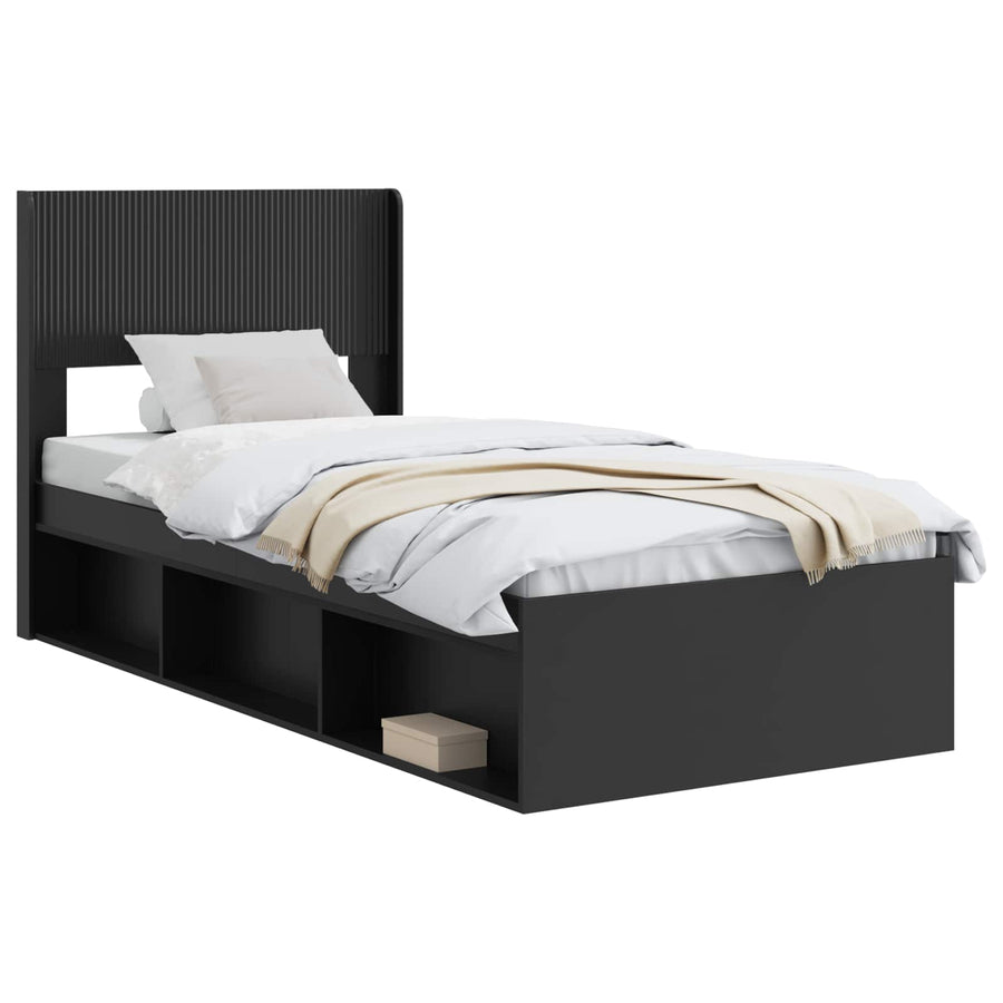 Bedframe met opbergruimte en hoofdbord Zwart 75 x 190 cm