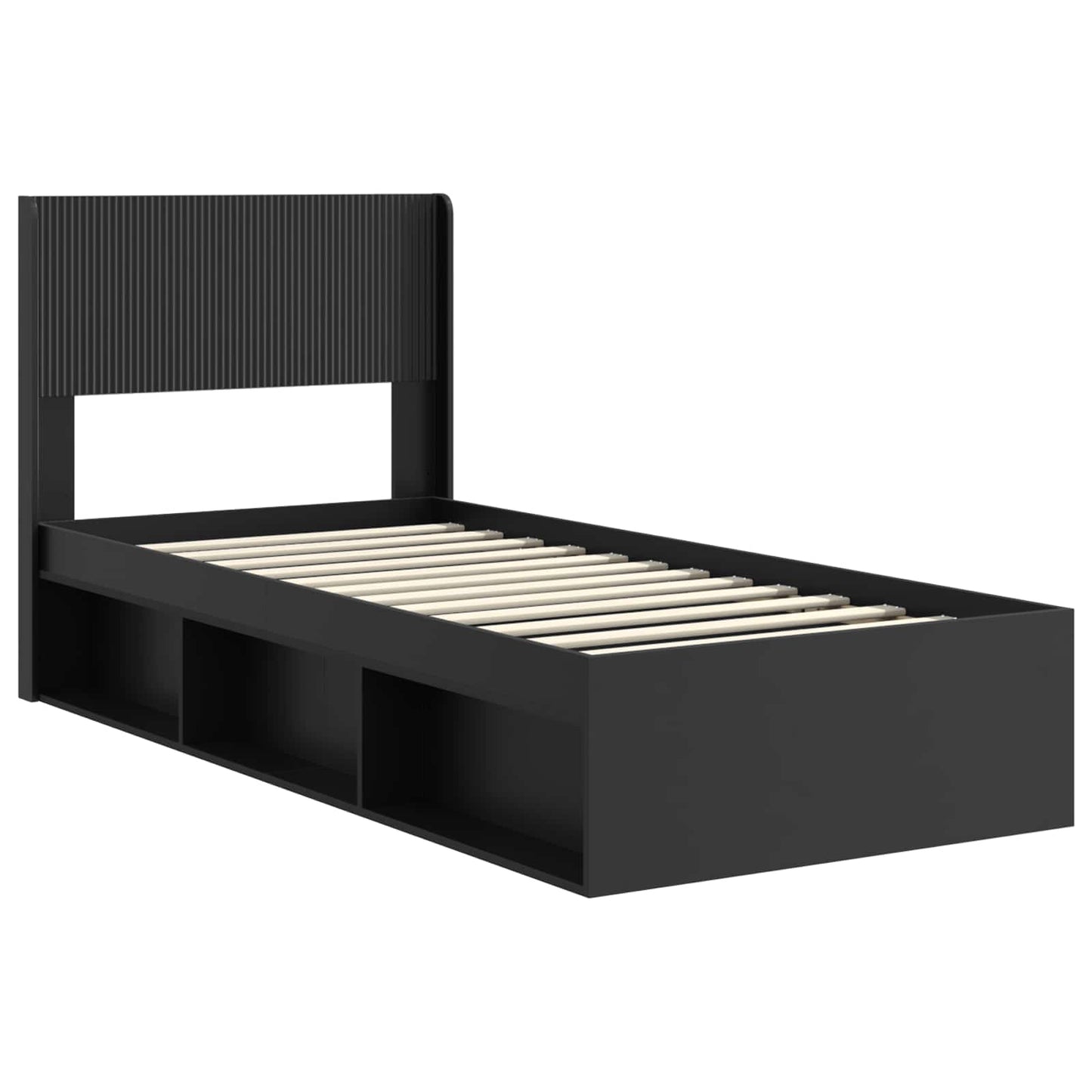 Bedframe met opbergruimte en hoofdbord Zwart 75 x 190 cm