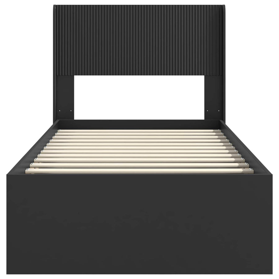 Bedframe met opbergruimte en hoofdbord Zwart 75 x 190 cm