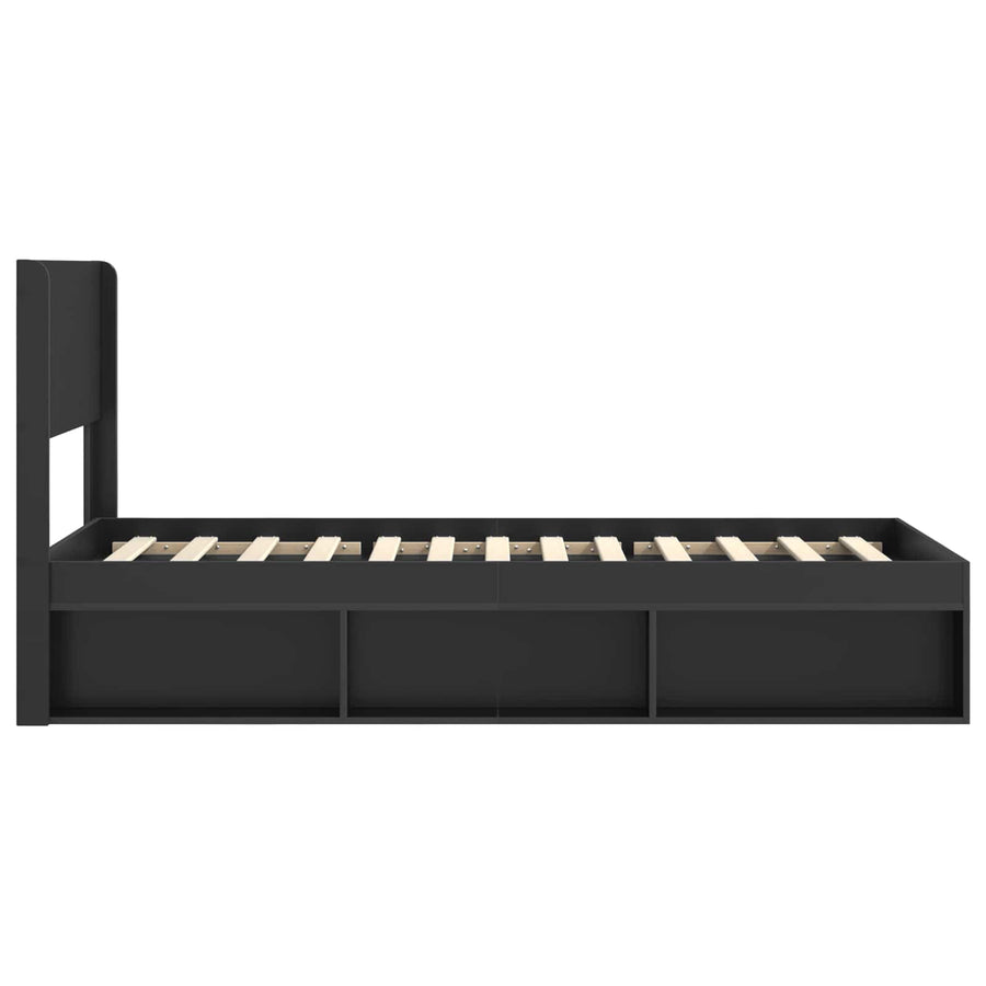 Bedframe met opbergruimte en hoofdbord Zwart 75 x 190 cm