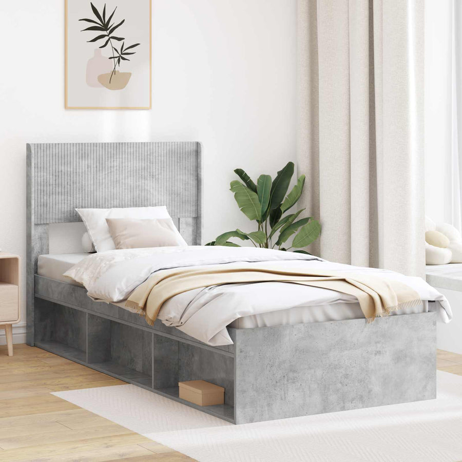 Bedframe met opbergruimte en hoofdbord Betongrijs 75 x 190 cm