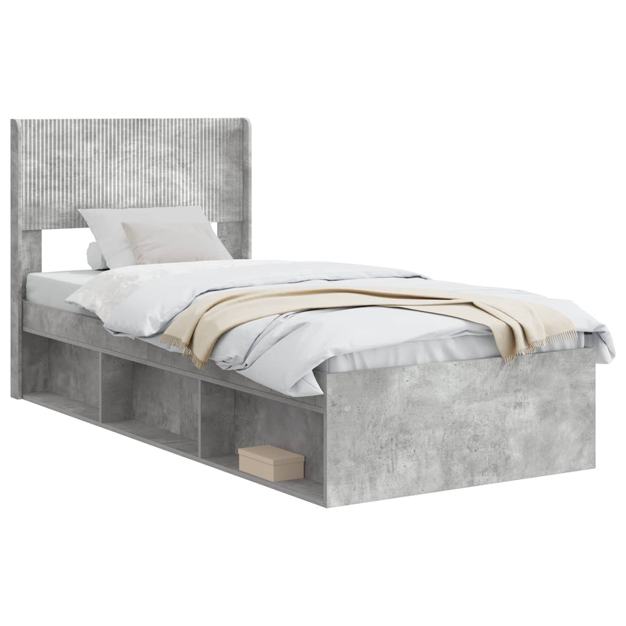 Bedframe met opbergruimte en hoofdbord Betongrijs 75 x 190 cm