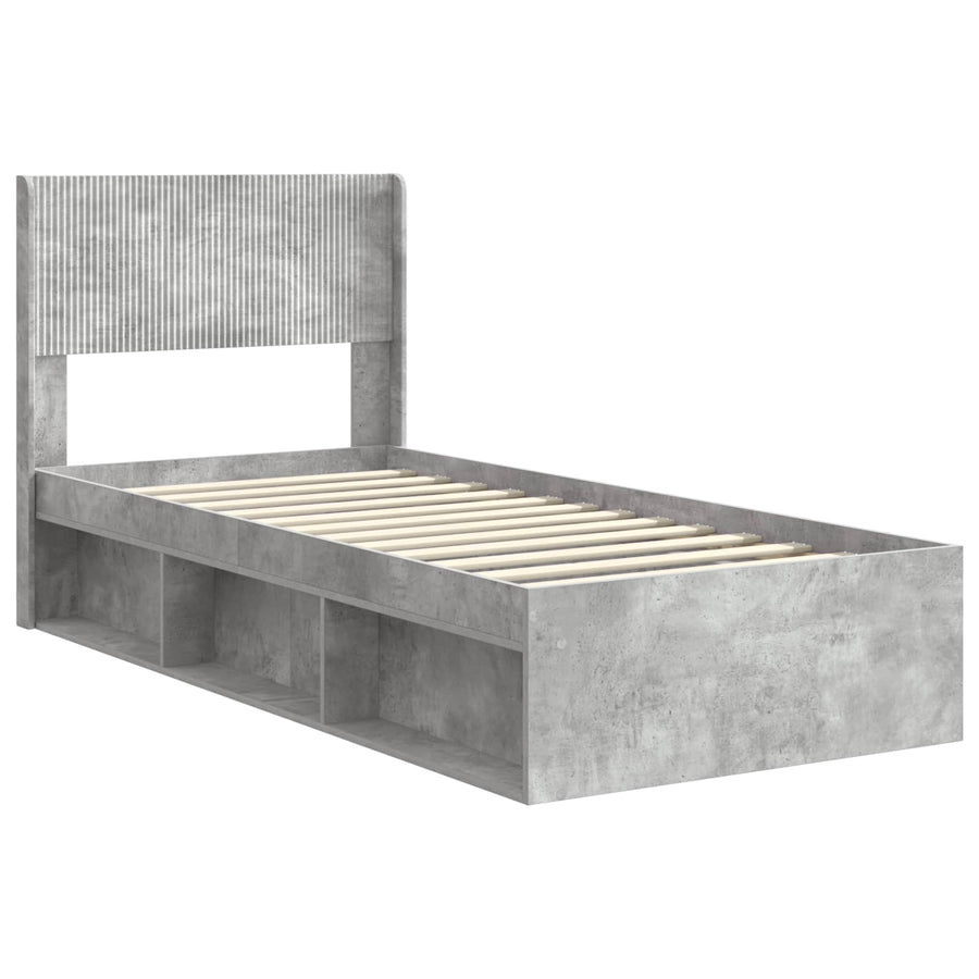 Bedframe met opbergruimte en hoofdbord Betongrijs 75 x 190 cm