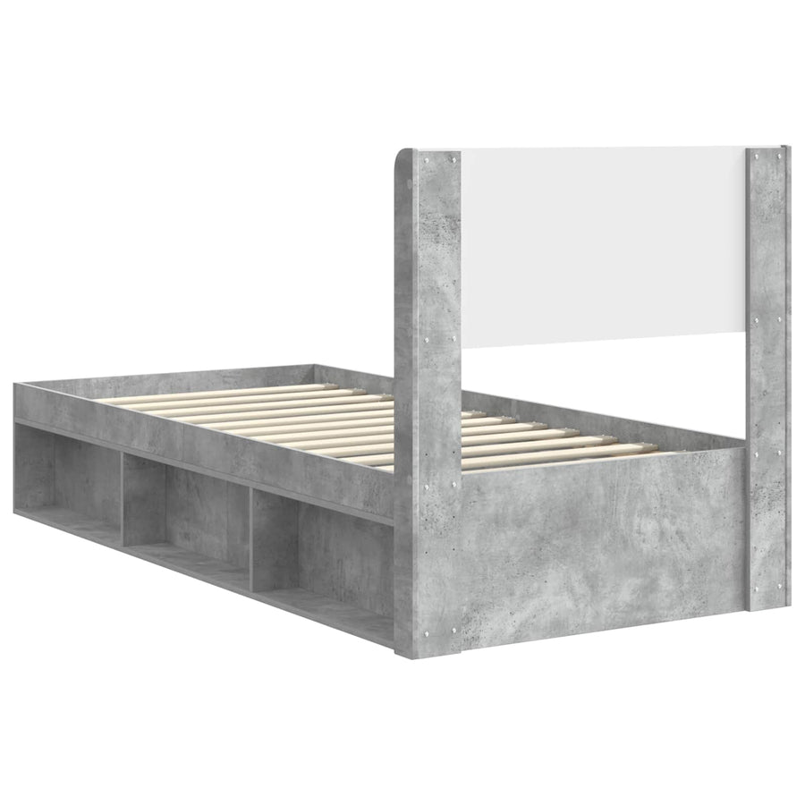 Bedframe met opbergruimte en hoofdbord Betongrijs 75 x 190 cm