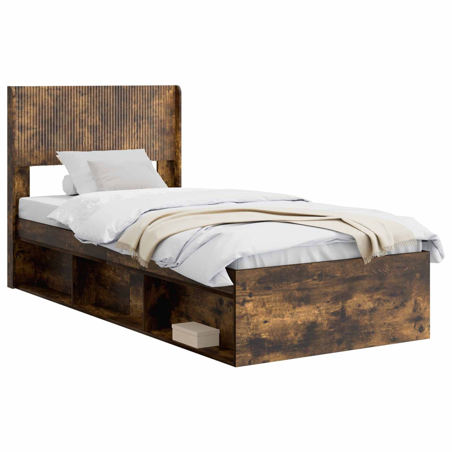 Bedframe met opbergruimte en hoofdbord Gerookt eiken