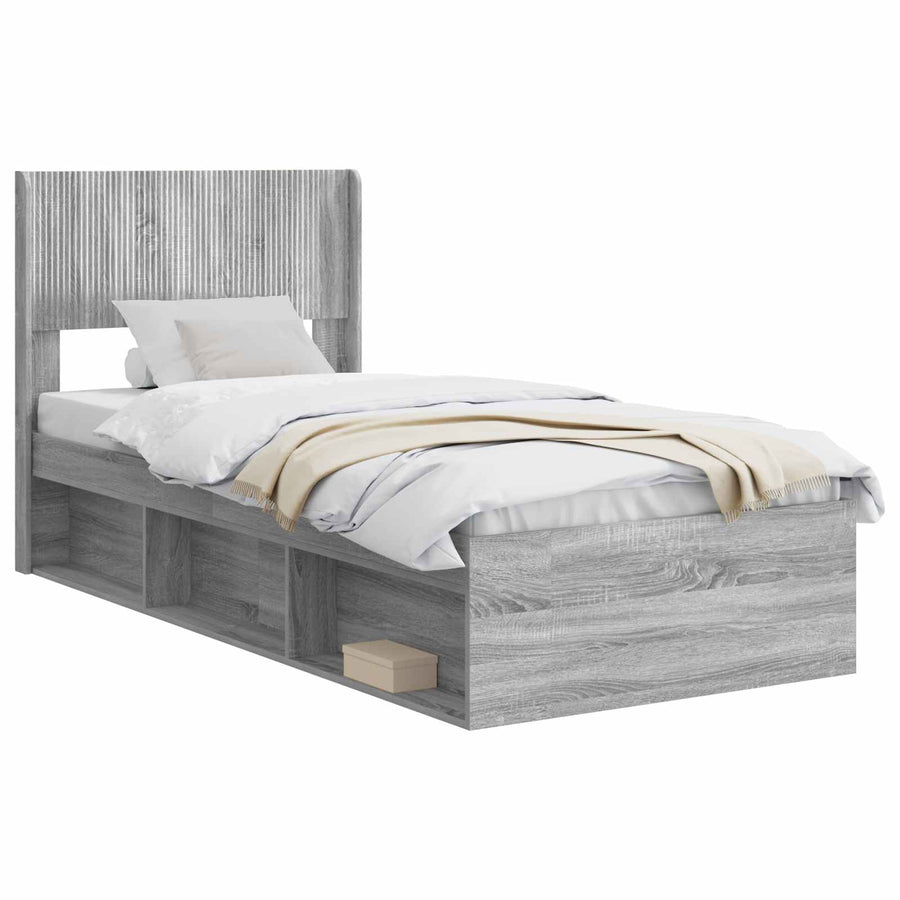Bedframe met opbergruimte en hoofdbord Grijs Sonoma 75 x 190 cm