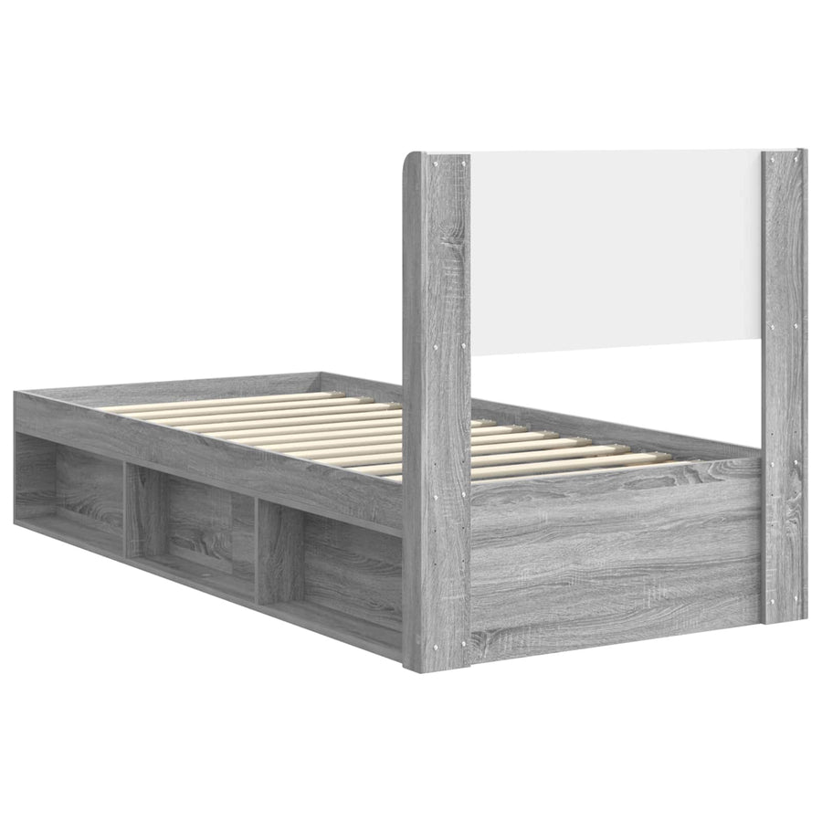 Bedframe met opbergruimte en hoofdbord Grijs Sonoma 75 x 190 cm