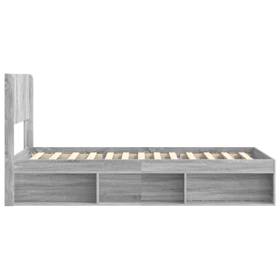 Bedframe met opbergruimte en hoofdbord Grijs Sonoma 75 x 190 cm
