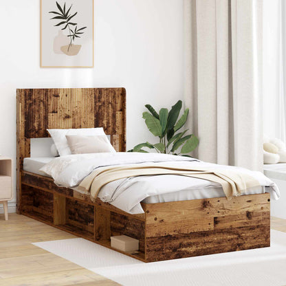 Bedframe met opbergruimte en hoofdbord Oud hout 75 x 190 cm