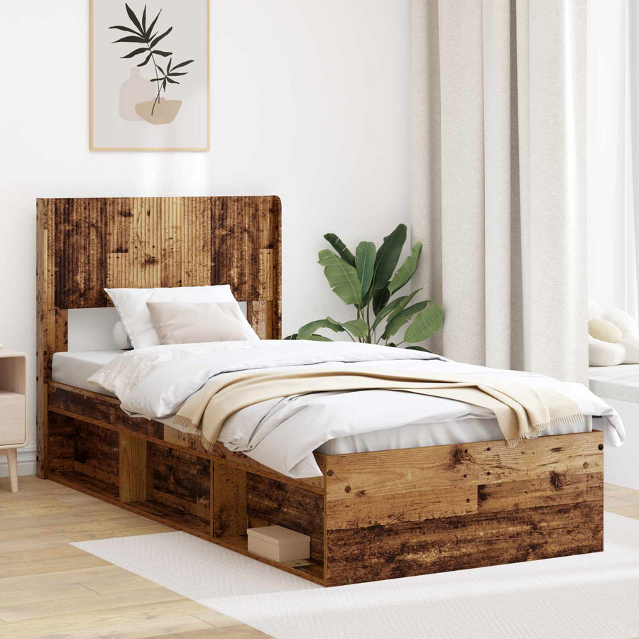 Bedframe met opbergruimte en hoofdbord Oud hout 75 x 190 cm