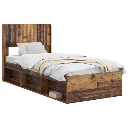 Bedframe met opbergruimte en hoofdbord Oud hout 75 x 190 cm