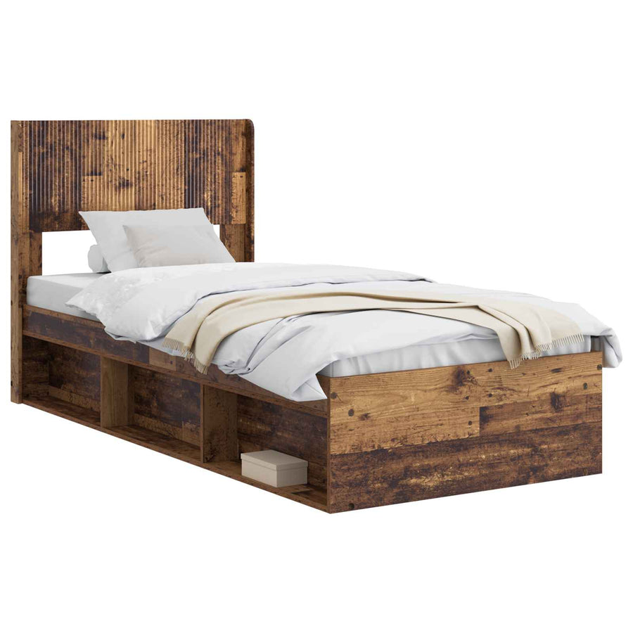 Bedframe met opbergruimte en hoofdbord Oud hout 75 x 190 cm