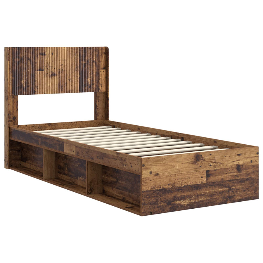 Bedframe met opbergruimte en hoofdbord Oud hout 75 x 190 cm