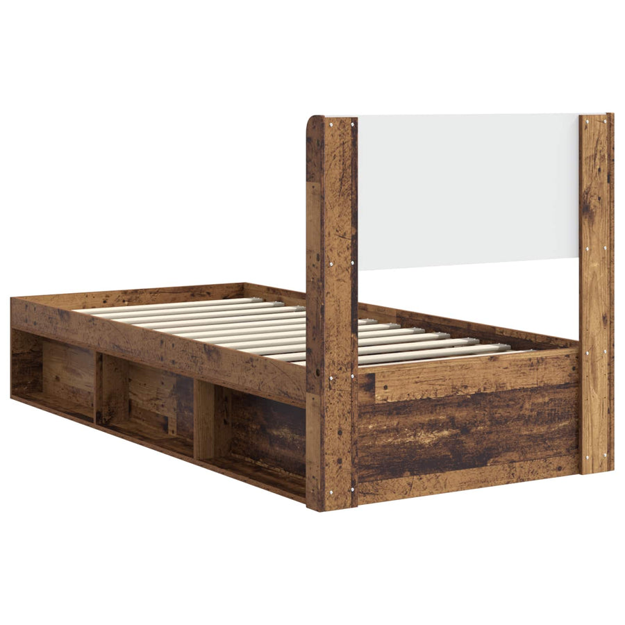 Bedframe met opbergruimte en hoofdbord Oud hout 75 x 190 cm