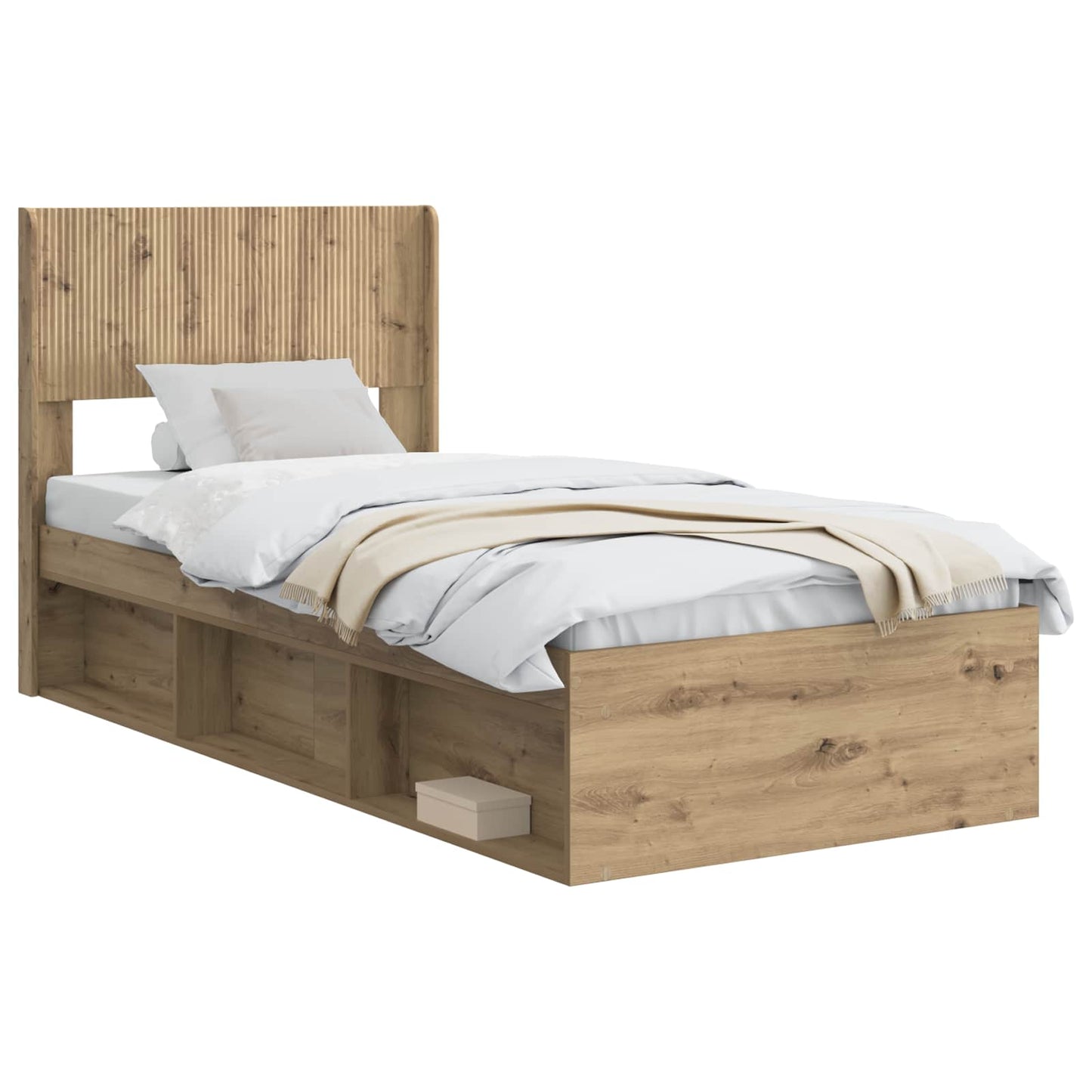 Bedframe met opbergruimte en hoofdbord Artisanaal eiken