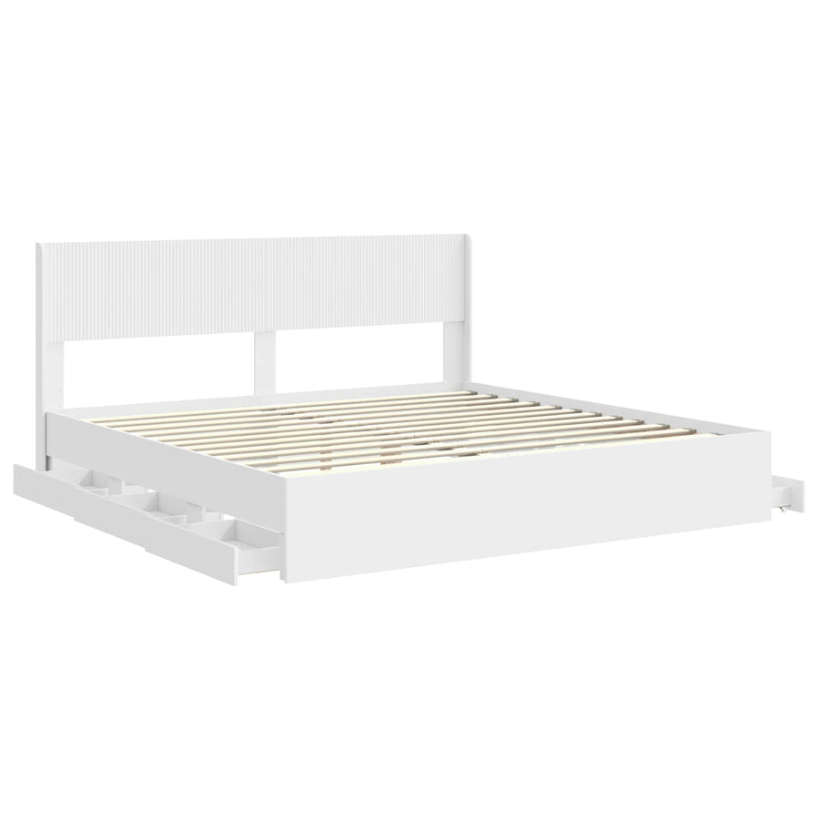 Bedframe met opbergruimte en hoofdbord Wit 200 x 200 cm